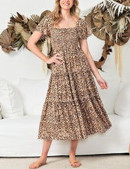 Midi off shoulder leopard print dress
