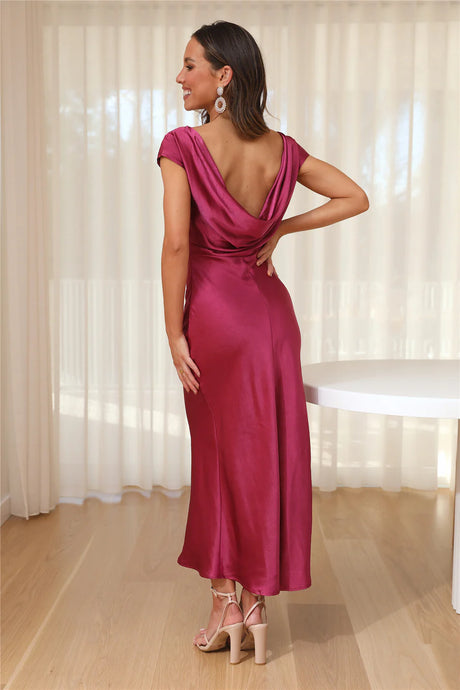 Estelle Satin Midi Dress Fuschia