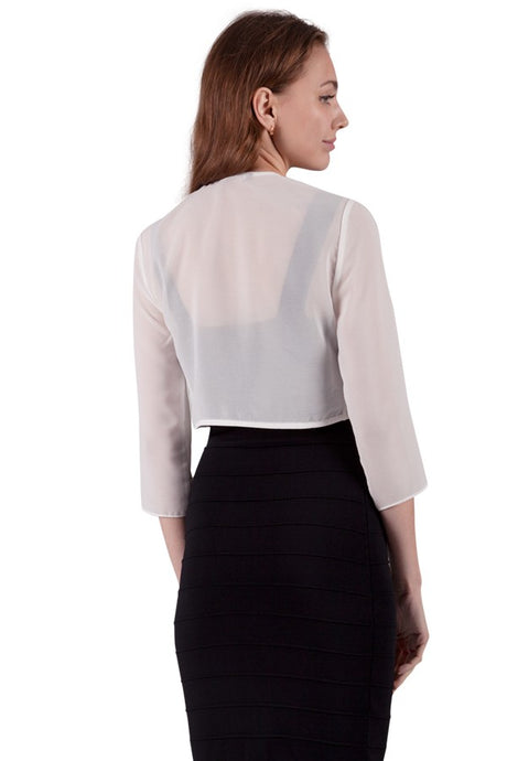 Cropped Chiffon Bolero Jacket Ivory (13393)