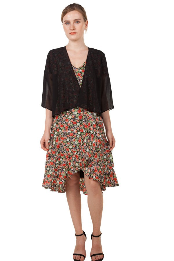 Chiffon Bolero Jacket 3/4 sleeves Black (13501)