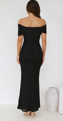 Black off shoulder maxi stretch dress