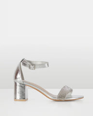 Taryn Silver Diamante strap Low Block Heel