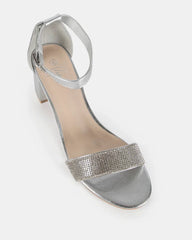 Taryn Silver Diamante strap Low Block Heel