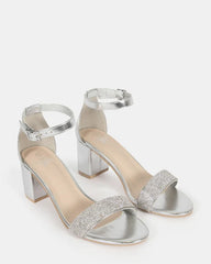 Taryn Silver Diamante strap Low Block Heel