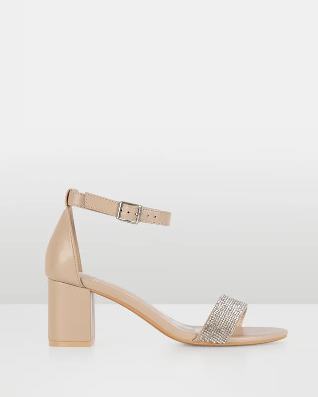 Taryn Nude Diamante strap Low Block Heel