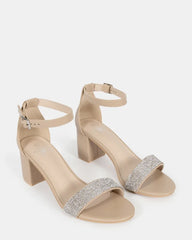 Taryn Nude Diamante strap Low Block Heel