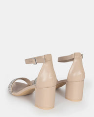 Taryn Nude Diamante strap Low Block Heel