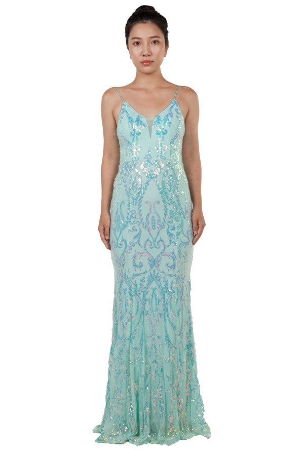 Patterned sequin gown - Fairy floss (222278) (Ready to ship!)