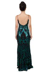 Patterned sequin gown - Teal/Black (222278) (Ready to ship!)