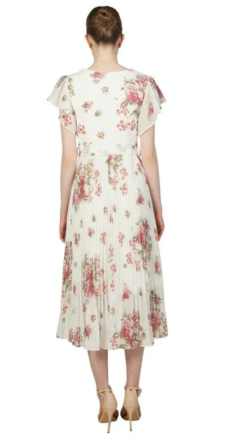 Floral Plisse Midi dress with Sleeves