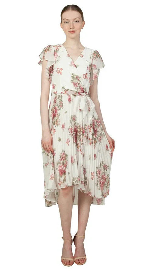 Floral Plisse Midi dress with Sleeves