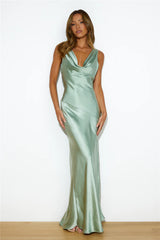 'Carmen' Satin cowl gown Pistachio