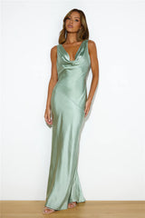 'Carmen' Satin cowl gown Pistachio