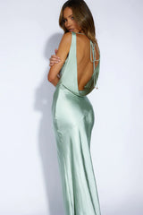 'Carmen' Satin cowl gown Pistachio