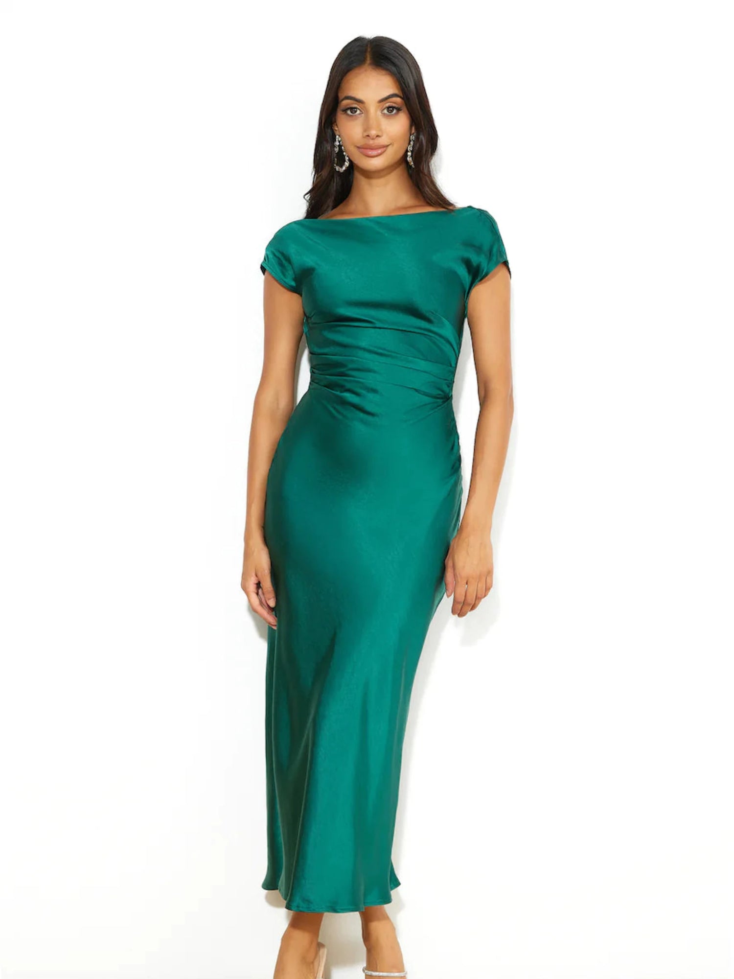 Estelle Satin Midi Dress Emerald