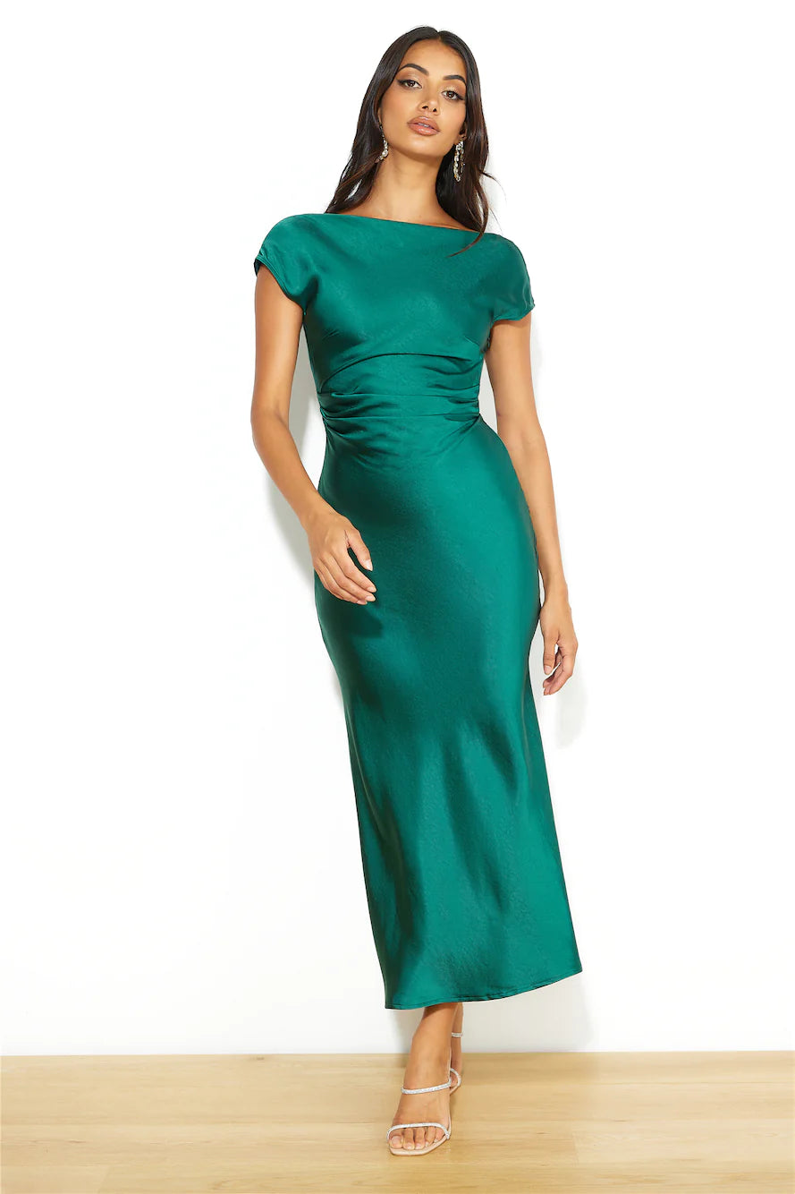 Estelle Satin Midi Dress Emerald
