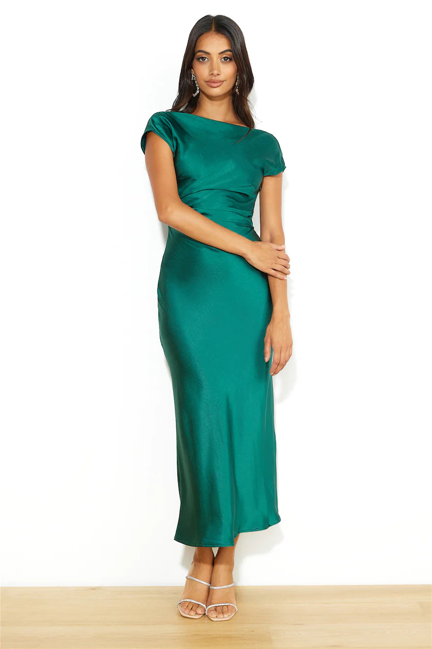 Estelle Satin Midi Dress Emerald