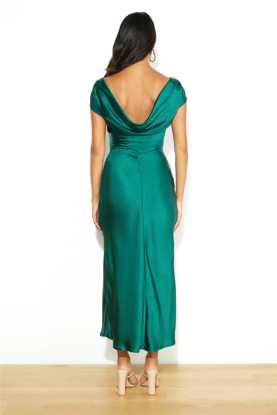Estelle Satin Midi Dress Emerald