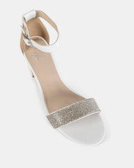 Taryn White Diamante strap Low Block Heel