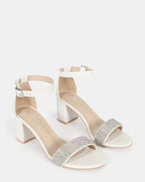 Taryn White Diamante strap Low Block Heel