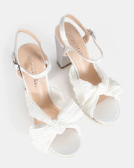 Astonish White Satin Bow Block Heel