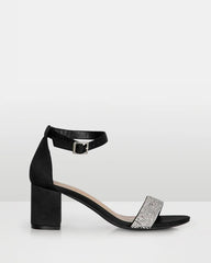 Taryn Black Diamante strap Low Block Heel