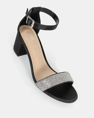 Taryn Black Diamante strap Low Block Heel