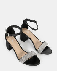 Taryn Black Diamante strap Low Block Heel