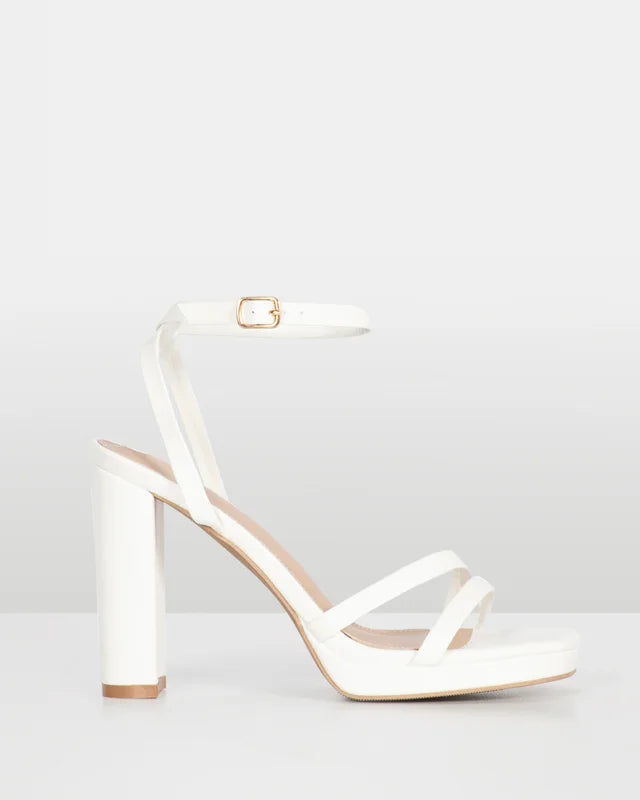 Bonsai White Strappy Block Heel