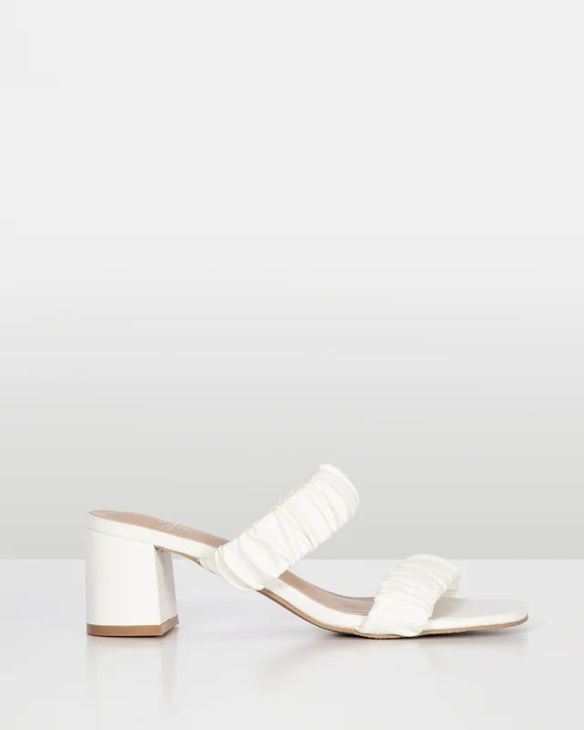 Edina Crimped two strap block heel White