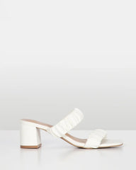 Edina Crimped two strap block heel White