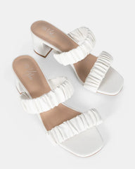 Edina Crimped two strap block heel White