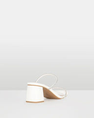 Aquarius White Low Block Heel with Diamante strap