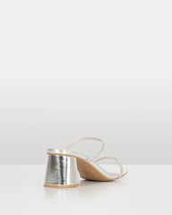 Aquarius Silver Low Block Heel with Diamante strap