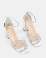 Cassia Silver Diamante Heel with strap
