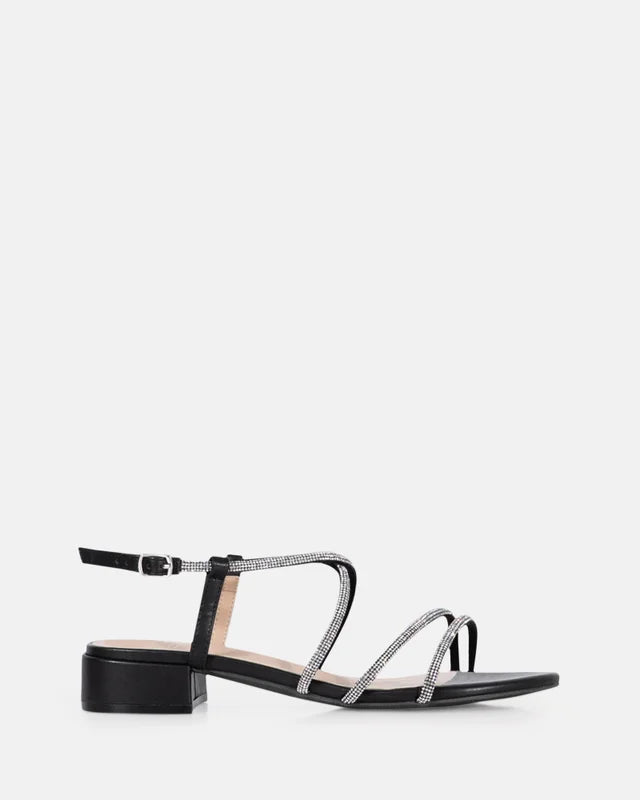 Lapis Black flat sandle with Diamantes