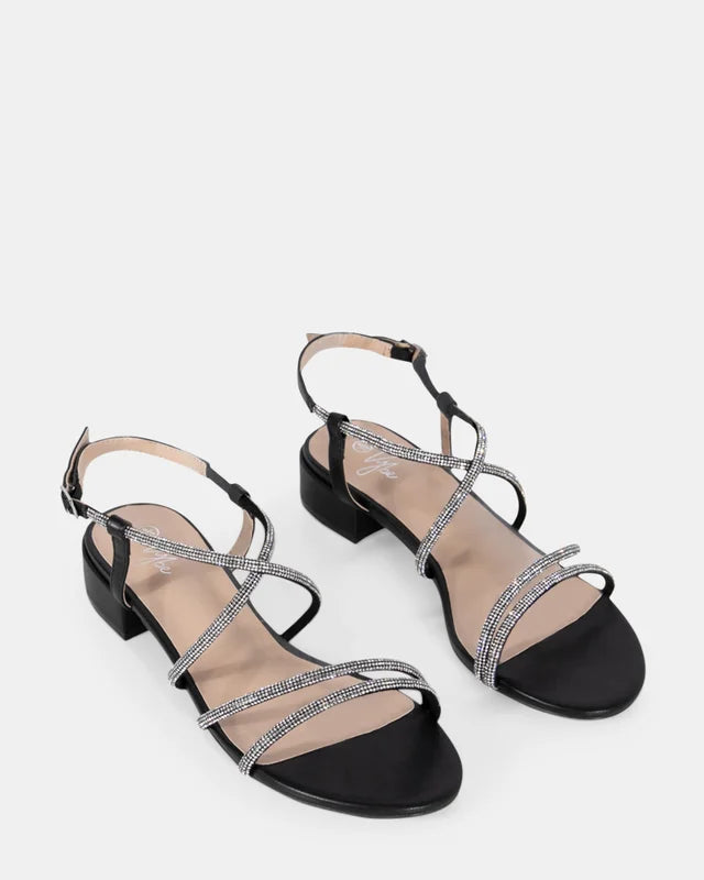 Lapis Black flat sandle with Diamantes
