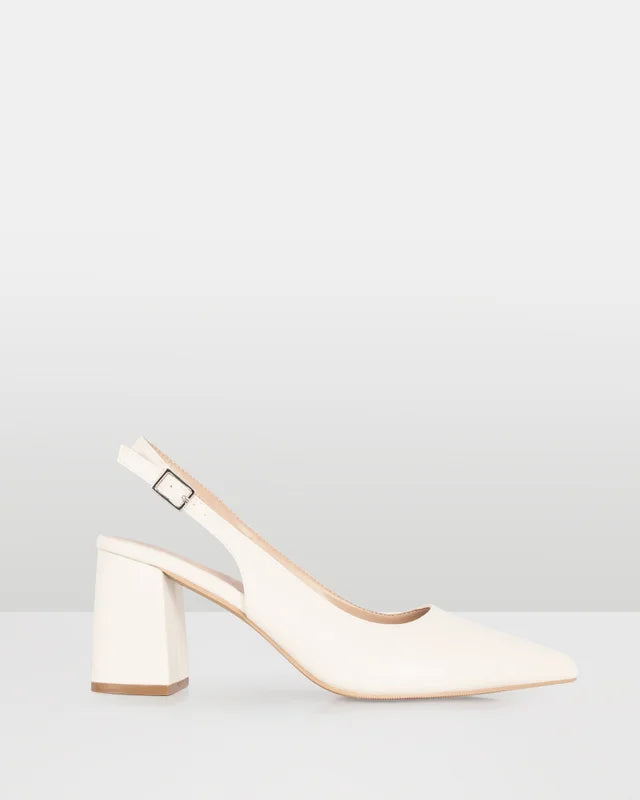 Yvette Vanilla White Thick Block Heel