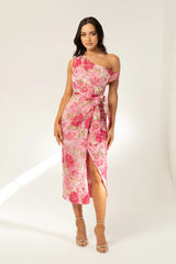 Michelle Drop Shoulder Pink Floral Midi Dress