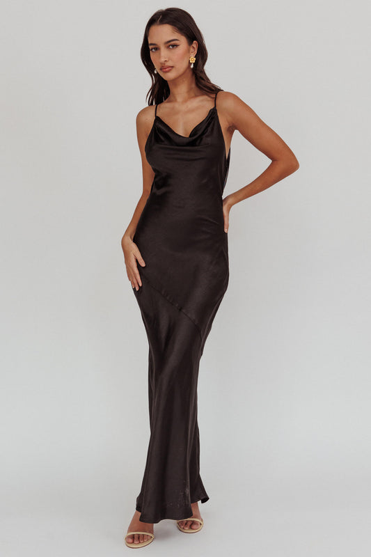 'Chloe' - Black Satin Dress