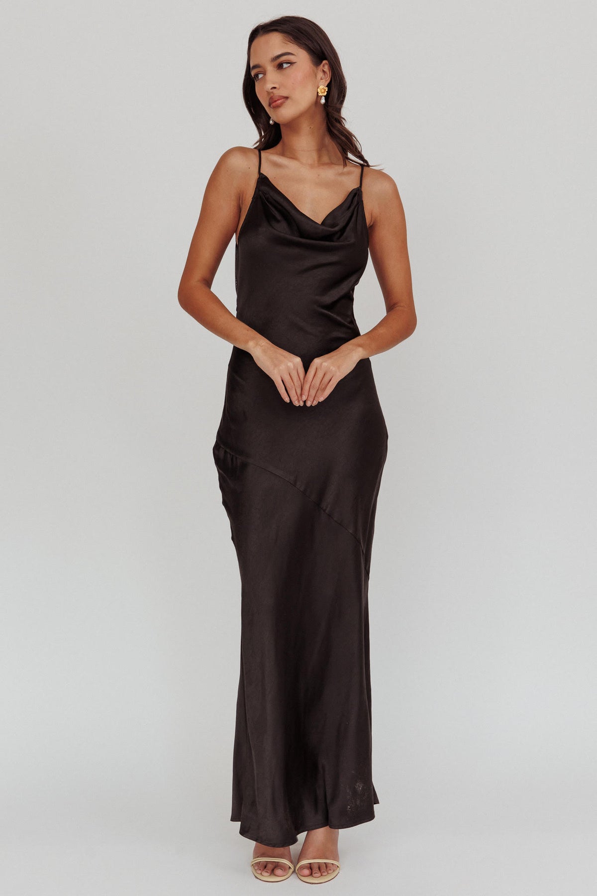 'Chloe' - Black Satin Dress