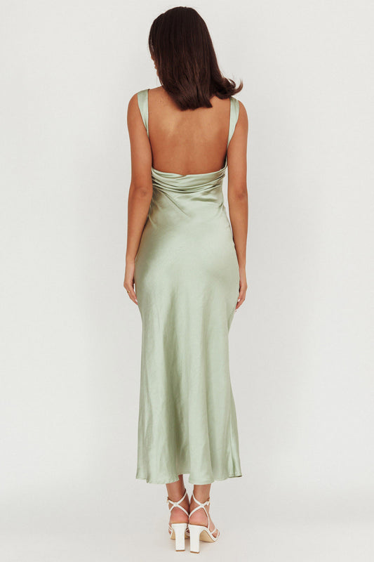 'Alex' - Sage Satin Dress