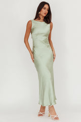 'Alex' - Sage Satin Dress