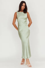 'Alex' - Sage Satin Dress