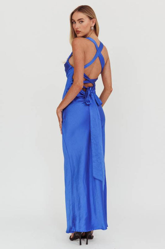 'Gabby' - Cobalt Satin Dress