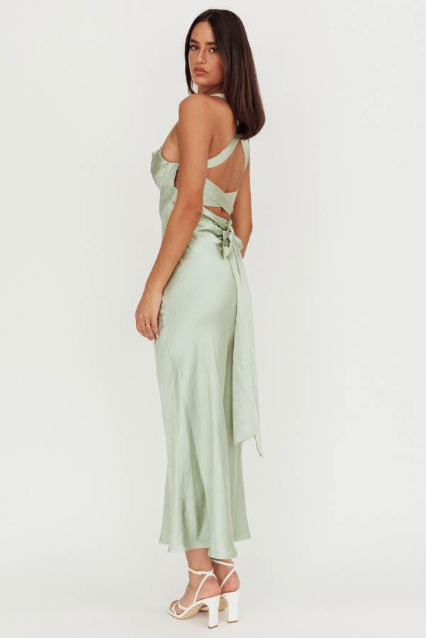 'Gabby' - Sage Satin Dress