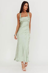 'Gabby' - Sage Satin Dress