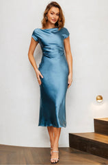 Estelle Satin Midi Dress Blue