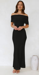 Black off shoulder maxi stretch dress