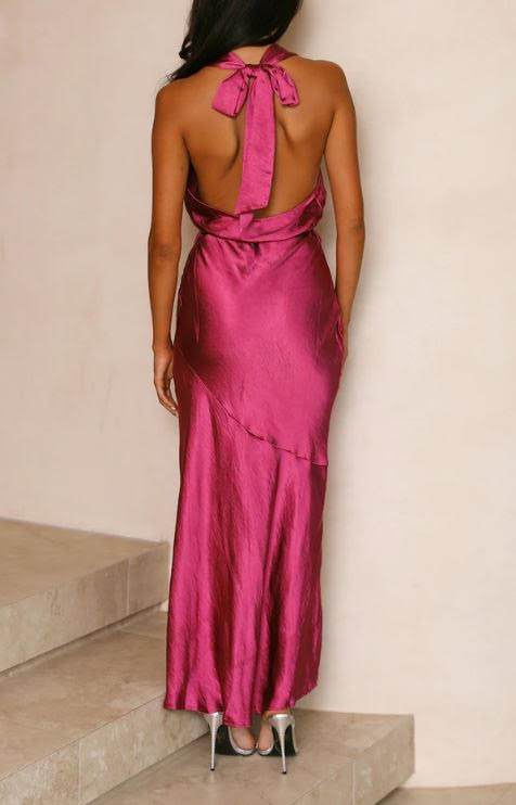 'Laura' - Fuchsia Satin Dress